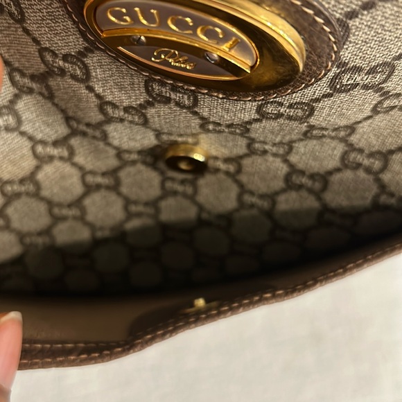 GUCCI GG Plus Canvas Web Sherry Line  Bag PVC Beige Green Red Authentic - Picture 4 of 15